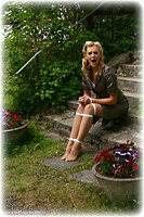 Free bondage photo Ariel Anderssen rope bondage, satin, blouse, shoes, silk, stockings, outdoor
