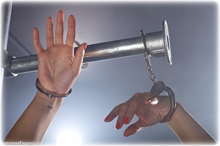 Bondage photo pic picture Kobe Lee barefoot, handcuffs, leg irons, metal bondage, nude, ungagged