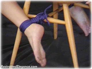 Bondage photo pic picture Charisma Cole rope bondage, barefoot, cloth gag