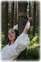 Free bondage photo Pling rope bondage, barefoot, blonde, medieval, outdoor, ungagged