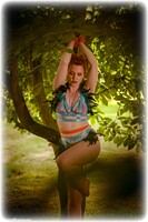Free bondage photo Zoe Page rope bondage, barefoot, lingerie, outdoor, ungagged, redhead