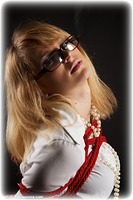 Free bondage photo Dolly glasses, barefoot, hogtie, blouse, business wear, lingerie, ungagged, rope bondage