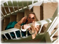 Free bondage photo Katy Cee ballgag, ballgown, barefoot, gown, satin, handcuffs, blonde, silk, leg irons, metal bondage, dress, topless, ungagged