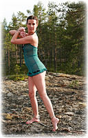 Free bondage photo Kobe Lee barefoot, handcuffs, leg irons, lingerie, metal bondage, outdoor