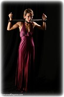 Free bondage photo Sabrina ballgown, satin, shoes, silk, metal bondage