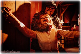 Bondage photo pic picture Scarlett Foxett rope bondage, horror, blouse, skirt, boots, nude, outdoor, crotch rope, redhead