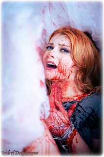 Bondage photo pic picture Scarlett Foxett barefoot, satin, blood, silk, horror, dress, redhead