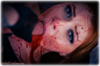 Bondage photo pic picture Scarlett Foxett barefoot, satin, blood, silk, horror, dress, redhead