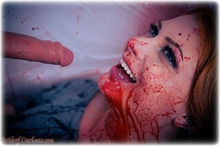Bondage photo pic picture Scarlett Foxett barefoot, satin, blood, silk, horror, dress, redhead