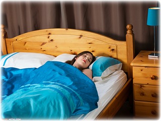 Bondage photo pic picture Clover barefoot, globe cuffs, bedroom, brunette, leg irons, metal bondage, collar, nude, ungagged