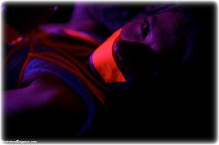 Bondage photo pic picture Czech Beauty rope bondage, barefoot, brunette, tape gag, crotch rope, dungeon, ungagged