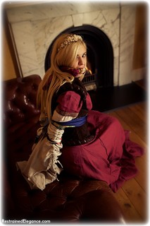 Bondage photo pic picture Bad Dolly satin, barefoot, scarf bondage, historical, blonde, silk, medieval, cloth gag, cosplay