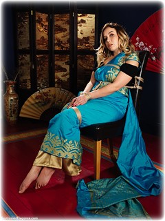 Bondage photo pic picture Millie Fenton sari, barefoot, brunette, rope bondage, gag