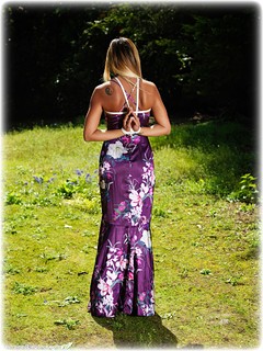 Bondage photo pic picture Natalia Forrest rope bondage, ballgown, barefoot, satin, silk, brunette, outdoor, ungagged