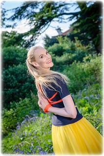 Bondage photo pic picture Ariel Anderssen rope bondage, barefoot, blonde, blouse, skirt, outdoor, ungagged, reverse prayer