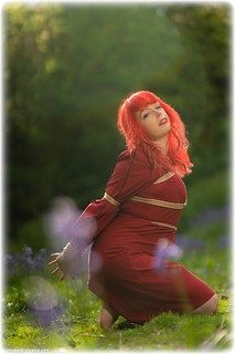 Bondage photo pic picture Temptress Kate barefoot, hogtie, outdoor, dress, ungagged, redhead, rope bondage