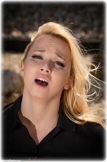 Bondage photo pic picture Ariel Anderssen and Lil Missy barefoot, satin, handcuffs, blonde, blouse, silk, skirt, lingerie, chains, chair tie, metal bondage, outdoor, ungagged