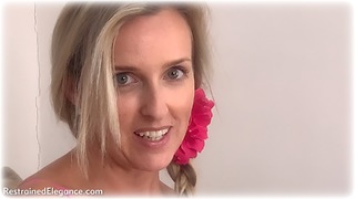 Bondage photo pic picture Bex White rope bondage, barefoot, self bondage, blonde, lingerie, dress, topless, ungagged