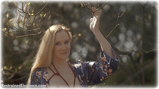 Bondage photo pic picture Ariel Anderssen rope bondage, ballgag, barefoot, satin, blonde, silk, kimono, nude, outdoor, crotch rope, romance