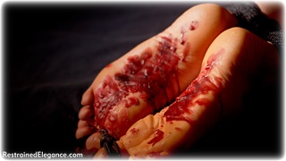 Bondage photo pic picture Scarlett Foxett foot torture, rope bondage, barefoot, satin, bedroom, silk, hot wax, lingerie, nude, redhead