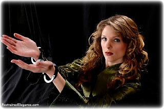 Bondage photo pic picture Zoe rope bondage, barefoot, handcuffs, satin, silk, chinese dress, metal bondage
