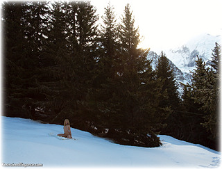 Bondage photo pic picture Ariel Anderssen barefoot, shackles, leg irons, metal bondage, collar, nude, outdoor
