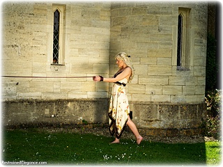 Bondage photo pic picture Paige Robbins and Ariel Anderssen girlgirl, rope bondage, barefoot, satin, humiliation, silk, slave training, outdoor