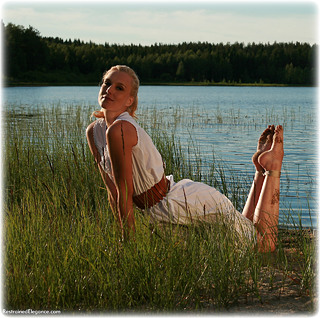 Bondage photo pic picture Ariel Anderssen rope bondage, barefoot, outdoor