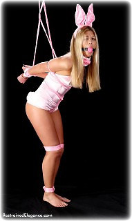 Bondage photo pic picture Belle ballgag, rope bondage, barefoot, strappado, uniform