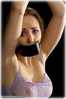 Bondage photo pic picture Chanta Rose rope bondage, lingerie, stockings, cock gag