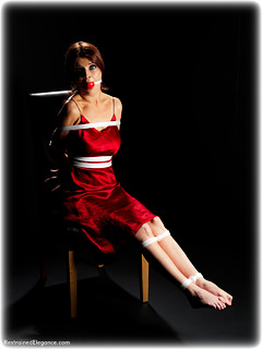 Bondage photo pic picture Charlie NoAngel ballgag, ballgown, satin, barefoot, silk, rope bondage
