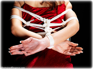 Bondage photo pic picture Charlie NoAngel ballgag, ballgown, satin, barefoot, silk, rope bondage