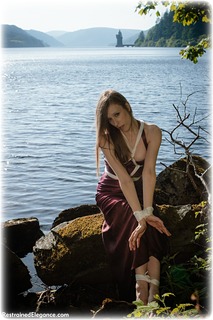 Bondage photo pic picture Cobie rope bondage, ballgown, barefoot, satin, silk, brunette, outdoor, ungagged