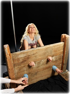 Bondage photo pic picture Frankie girlgirl, barefoot, humiliation, jeans, tickling, topless, ungagged