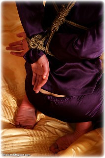 Bondage photo pic picture Gemma L and Chanta Rose girlgirl, rope bondage, barefoot, satin, humiliation, silk, lesbian