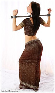 Bondage photo pic picture Honey barefoot, silk, metal bondage