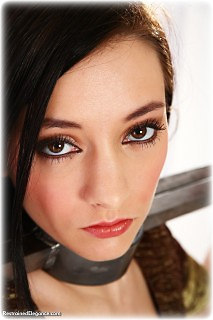 Bondage photo pic picture Honey barefoot, silk, metal bondage