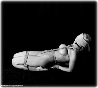 Bondage photo pic picture Jasmine Sinclair ballgag, rope bondage, barefoot, blindfold, nude