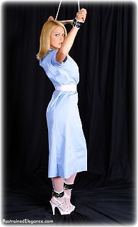 Bondage photo pic picture Jasmine Sinclair rope bondage, humiliation, shoes, spreader bar, stockings, corporal punishment, uniform, riding crop