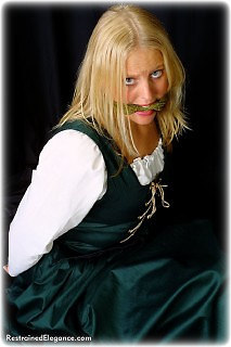Bondage photo pic picture Jules Paton rope bondage, barefoot, cloth gag, medieval, topless