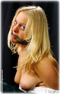 Bondage photo pic picture Jules Paton rope bondage, barefoot, cloth gag, medieval, topless