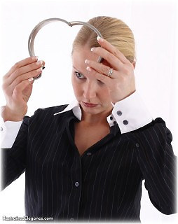 Bondage photo pic picture Missey blouse, humiliation, shackles, shoes, cane, leg irons, slave training, spanking, stockings, metal bondage, collar, corporal punishment