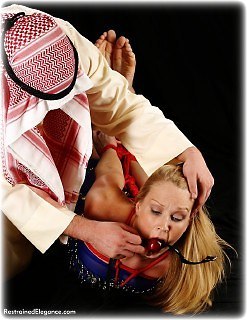 Bondage photo pic picture Missey ballgag, barefoot, harem, hogtie, humiliation, rope bondage, slave training