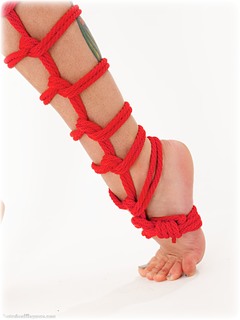 Bondage photo pic picture Natalia K barefoot, lingerie, ungagged, rope bondage