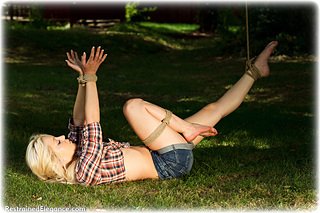Bondage photo pic picture Paige Robbins barefoot, outdoor, rope bondage