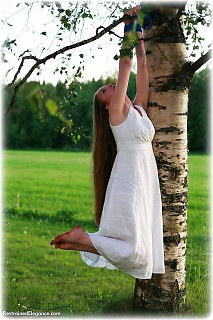 Bondage photo pic picture Pling ballgown, rope bondage, barefoot, suspension, outdoor