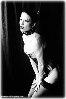 Bondage photo pic picture Rachel Paine ballgag, shoes, leather bondage, spreader bar, stockings