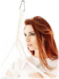 Bondage photo pic picture Roswell Ivory ballgag, rope bondage, ballgown, barefoot, gown, dress, ungagged, redhead