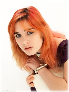 Bondage photo pic picture Saphyra Lorelei barefoot, satin, handcuffs, silk, leg irons, metal bondage, collar, dress, ungagged