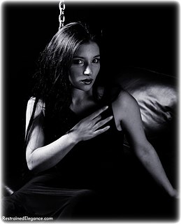 Bondage photo pic picture Sophia Landi ballgown, shackles, shoes, leg irons, chains, metal bondage, collar